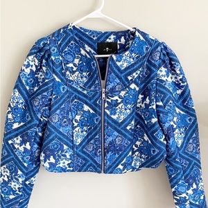 7 For All Mankind cobalt blue quilted cropped jacket nwt sz M
